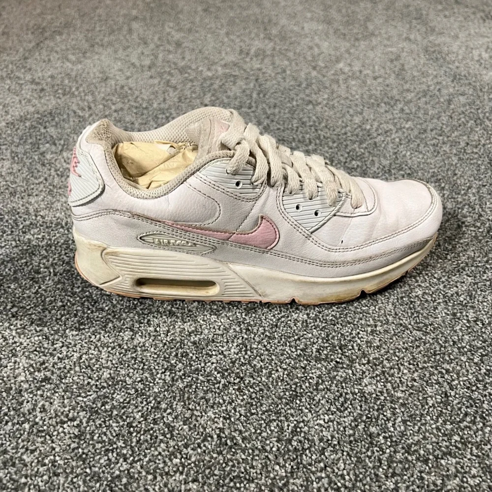Nike Air Max 90 White Pink Leather Sneakers CD6864-121 Kids 5.5Y Womens 7
